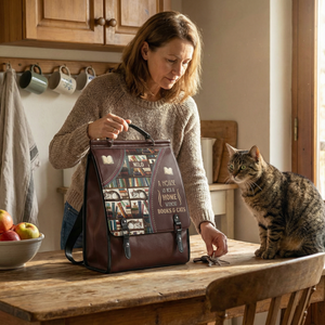 A House Is Not A Home Without Books And Cats NNRZ12015637YE Leather Backpack