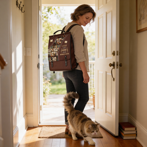 A House Is Not A Home Without Books And Cats NNRZ12015637YE Leather Backpack