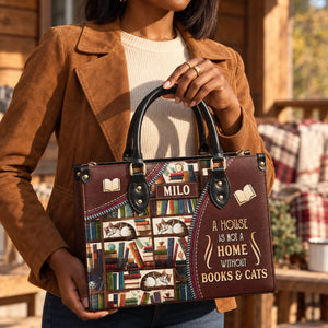 A House Is Not A Home Without Books And Cats DNRZ1802003A Leather Bag