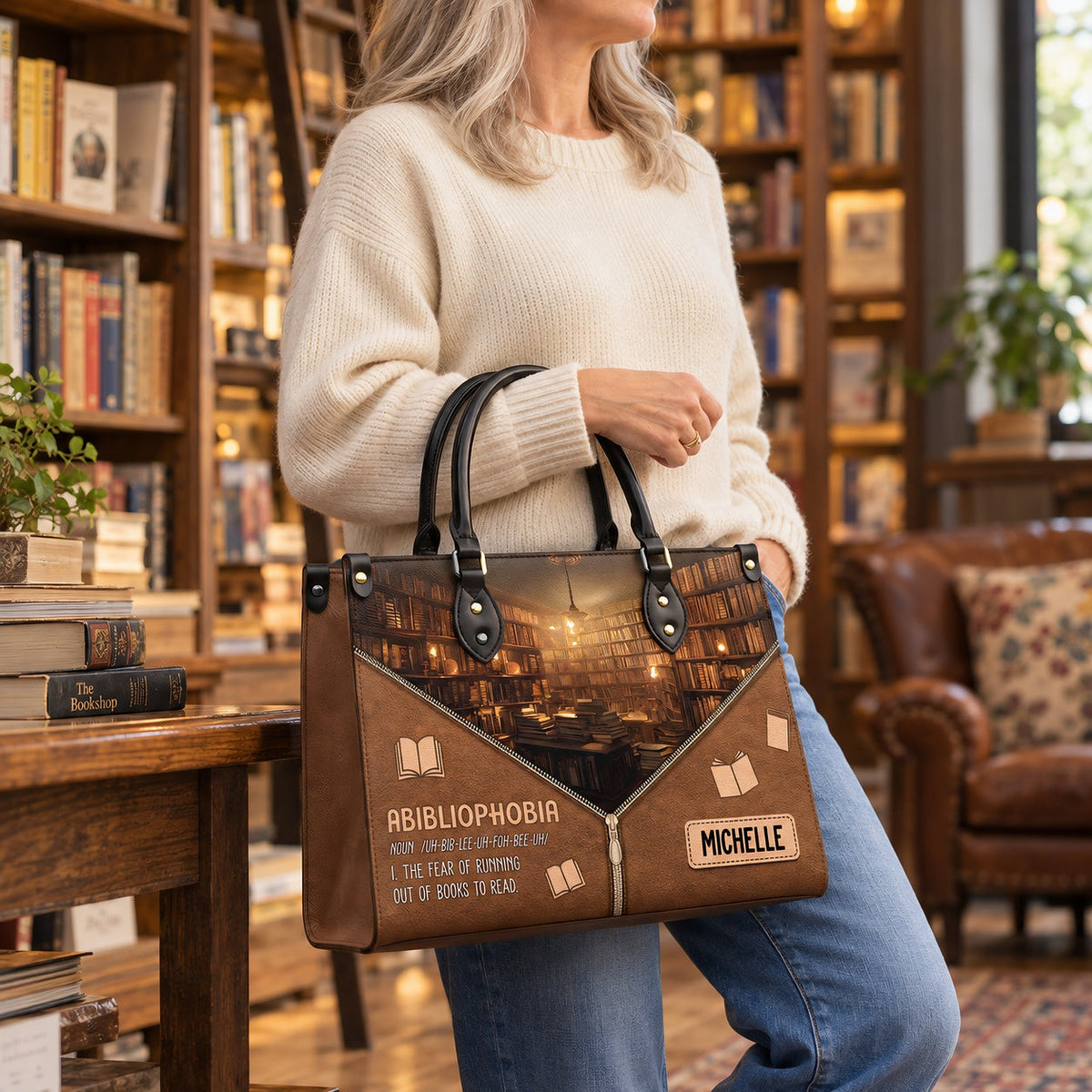 Black Interior -  Abibliophobia Noun HHRZ03083226AI Leather Bag