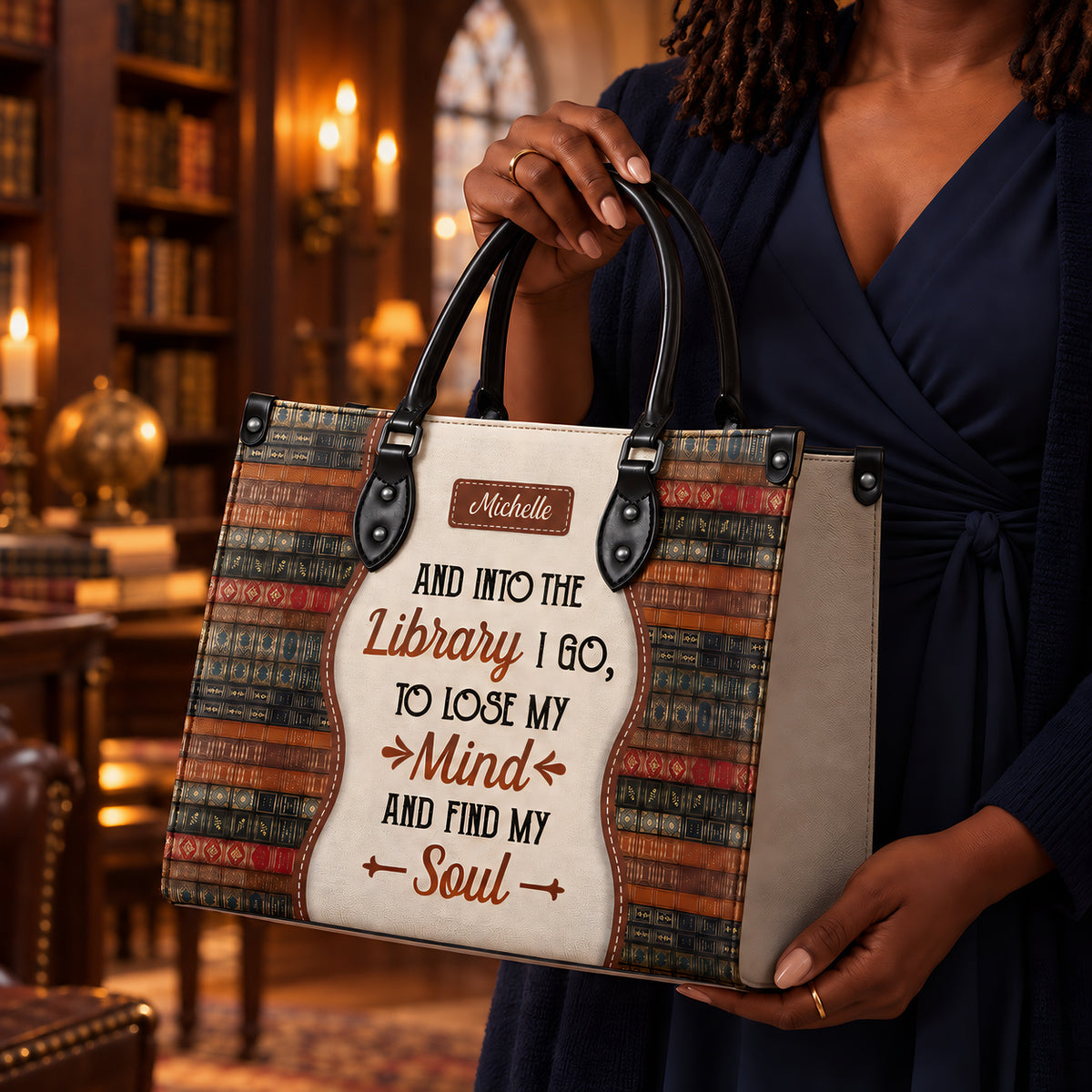 Black Interior -  And Into The Library I Go To Lose My Mind And Find My Soul DNRZ1602003A Leather Bag