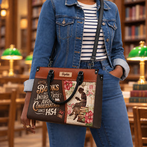 Black Interior -  Books Helping Introverts Avoid Conversation Since 1454 HHRZ25108182ZC Leather Bag
