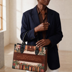 Black Interior -  Custom Quote Floral Bookshelf HTRZ29078209CA Leather Bag