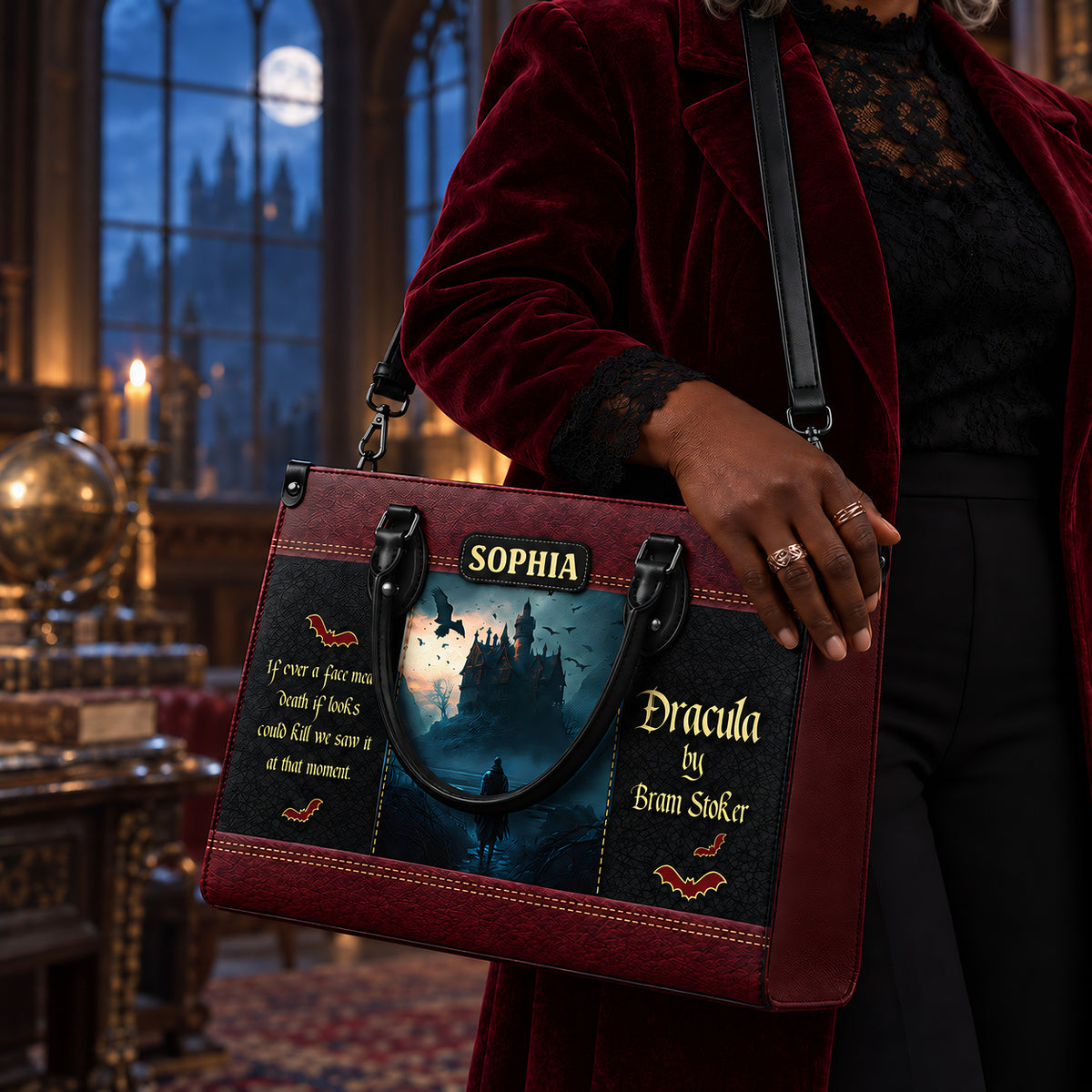 Black Interior -  Dracula Bram Stoker A Face Meant Dead TTLZ1902003A Leather Bag