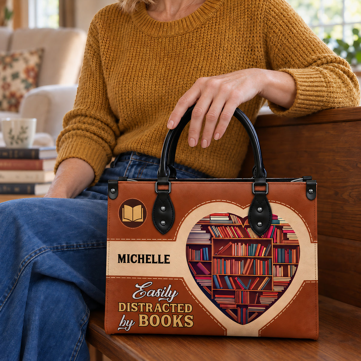 Black Interior -  Easily Distracted By Books HHAY1802004A Leather Bag