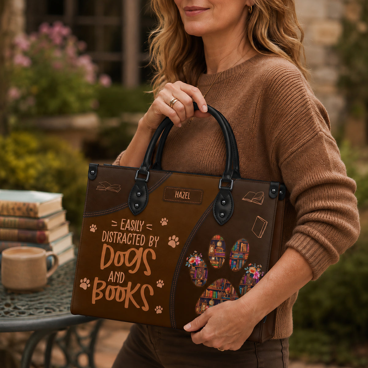 Black Interior -  Easily Distracted By Dogs And Books HHRZ03083521RA Leather Bag