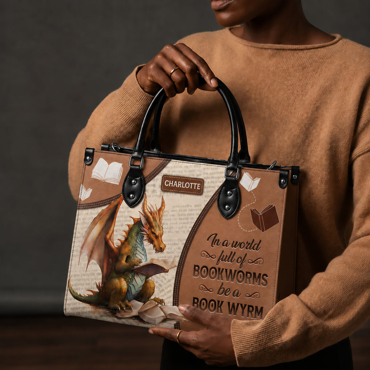 Black Interior -  In A World Full Of Bookworms Be A Book Wyrm HTRZ20111053BM Leather Bag