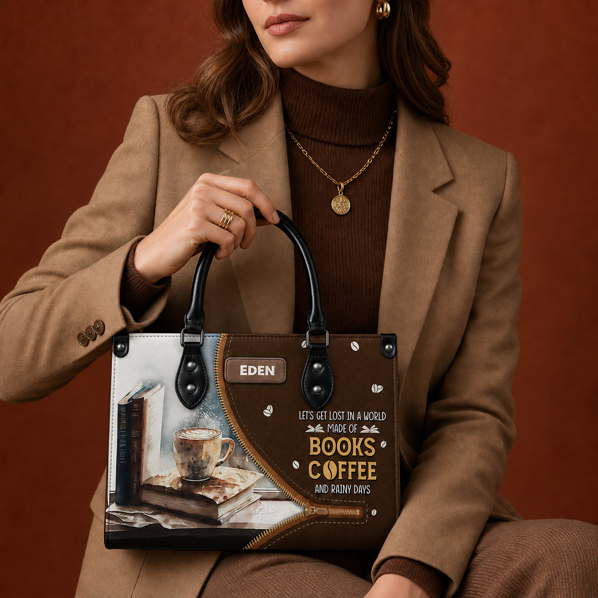 Black Interior -  Lets Get Lost In A World Made Of Books Coffee And Rainy Days NQAY1702005A Leather Bag
