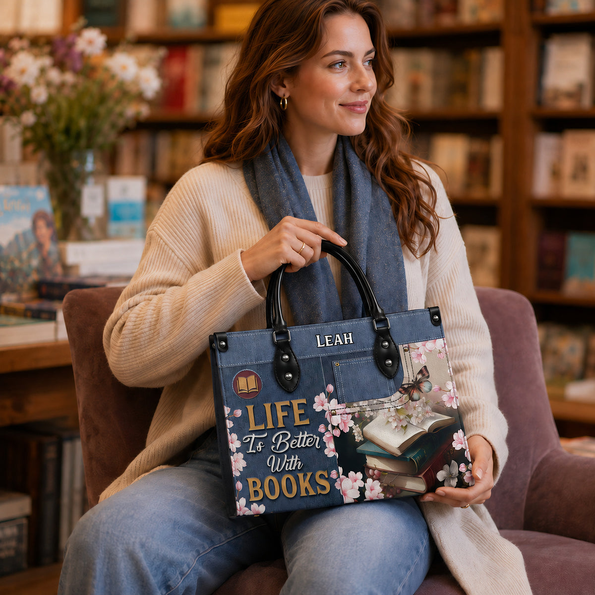 Black Interior -  Life Is Better With Books HHAY1702005A Leather Bag