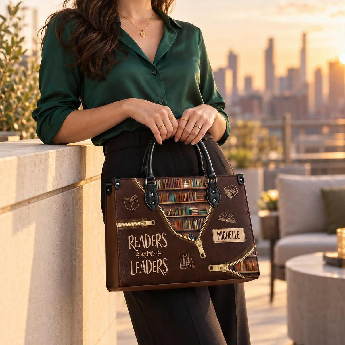Black Interior -  Readers Are Leaders HHRZ17015137IQ Leather Bag