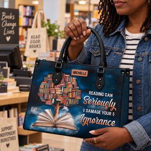 Black Interior -  Reading Can Seriously Damage Your Ignorance HHRZ25103508EQ Leather Bag