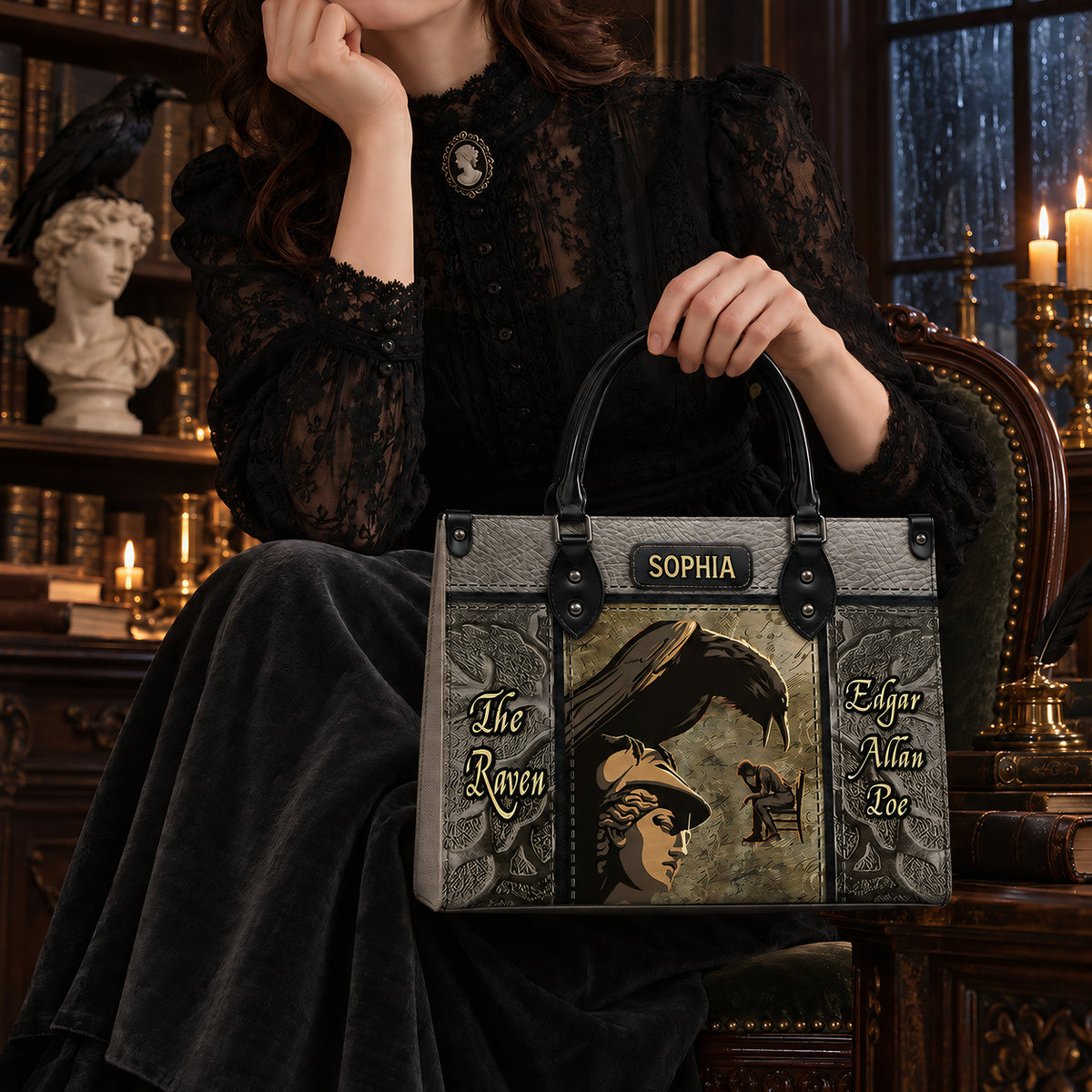 Black Interior -  The Raven Edgar Allan Poe TTLZ1802007A Leather Bag