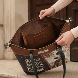Books Helping Introverts Avoid Conversation Since 1454 TTRZ28103119YR Leather Tote Bag