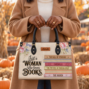 Custom Bookshelf: Just A Woman Who Loves Books HHRZ26106015NK Leather Bag