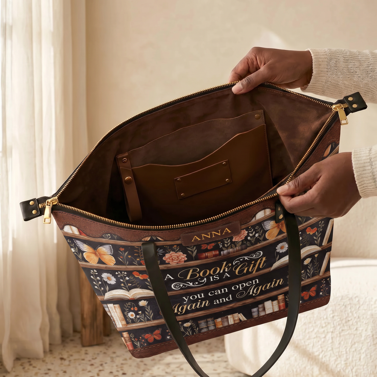 Custom Quote Bookshelf TTRZ30104586NI Leather Tote Bag