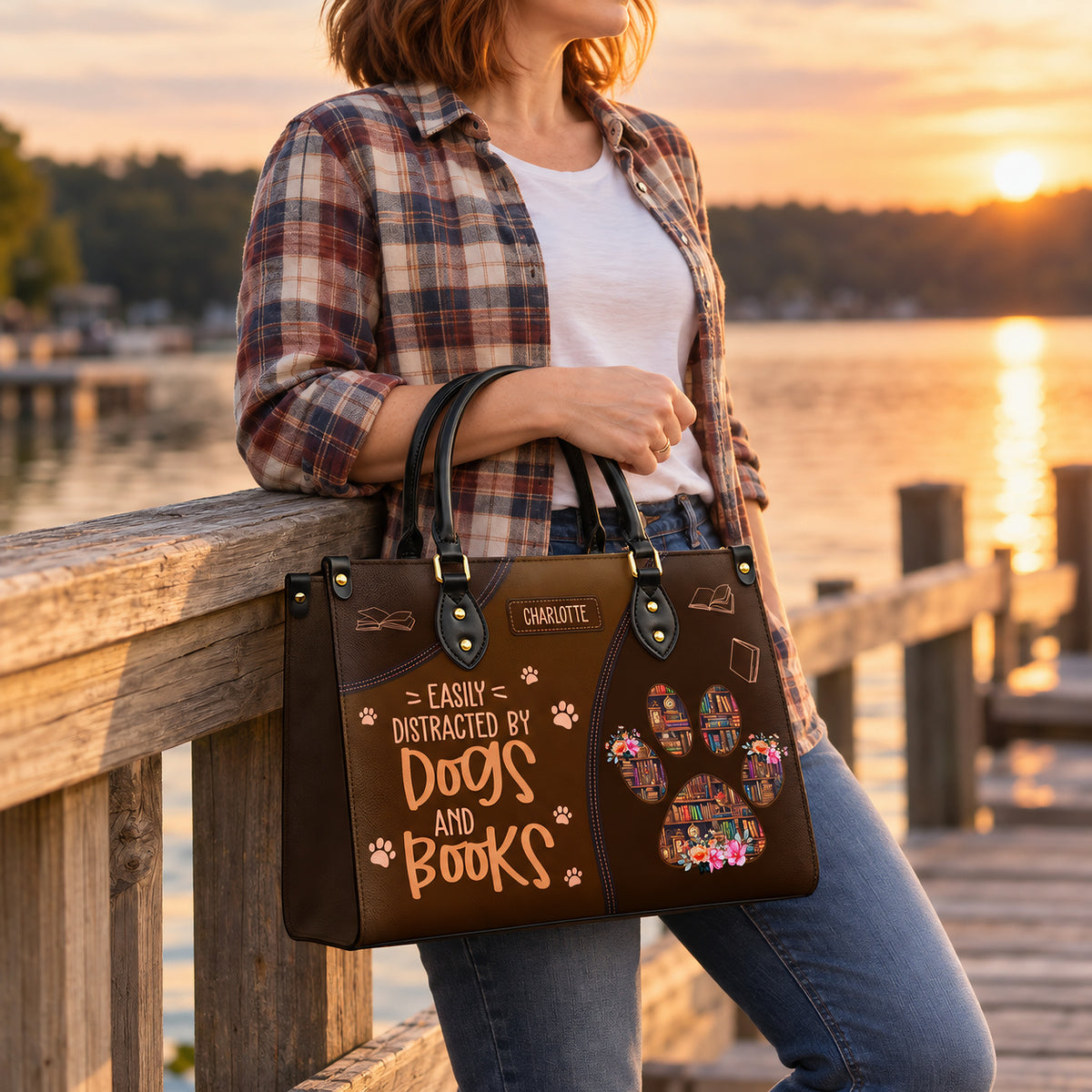 Easily Distracted By Dogs And Books HHRZ03083521RA Leather Bag