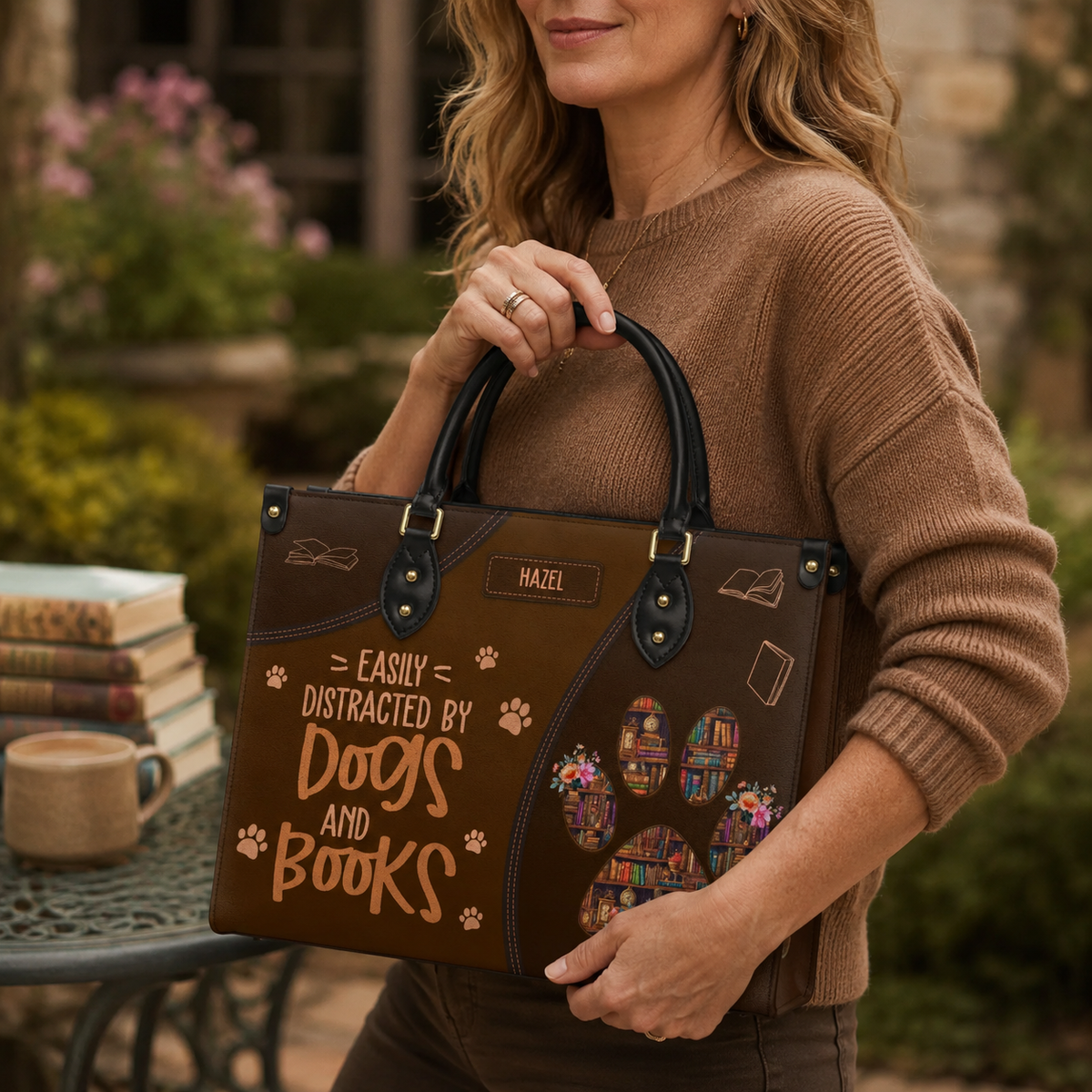 Easily Distracted By Dogs And Books HHRZ03083521RA Leather Bag