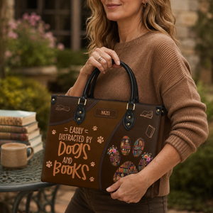 Easily Distracted By Dogs And Books HHRZ03083521RA Leather Bag