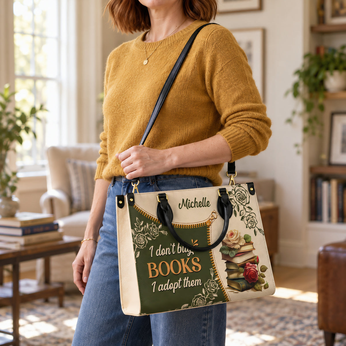 I Dont Buy Books I Adopt Them DNRZ1602004A Leather Bag
