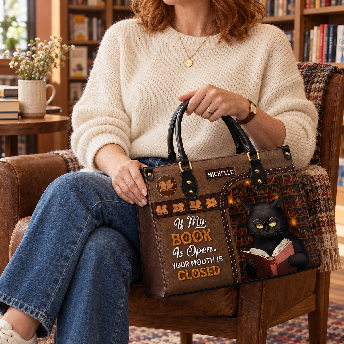If My Book Is Open Your Mouth Is Closed HHAY1702004A Leather Bag
