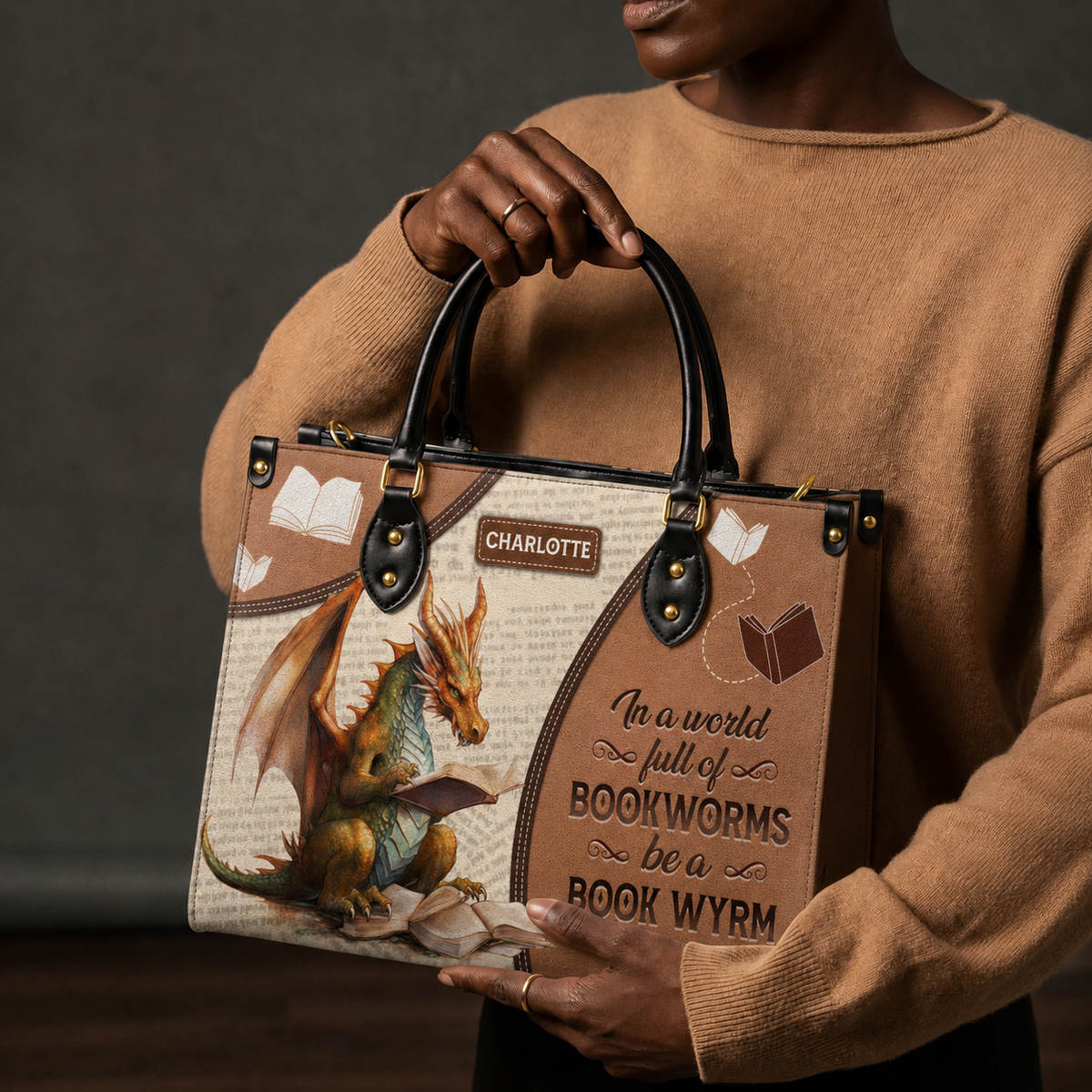 In A World Full Of Bookworms Be A Book Wyrm HTRZ20111053BM Leather Bag