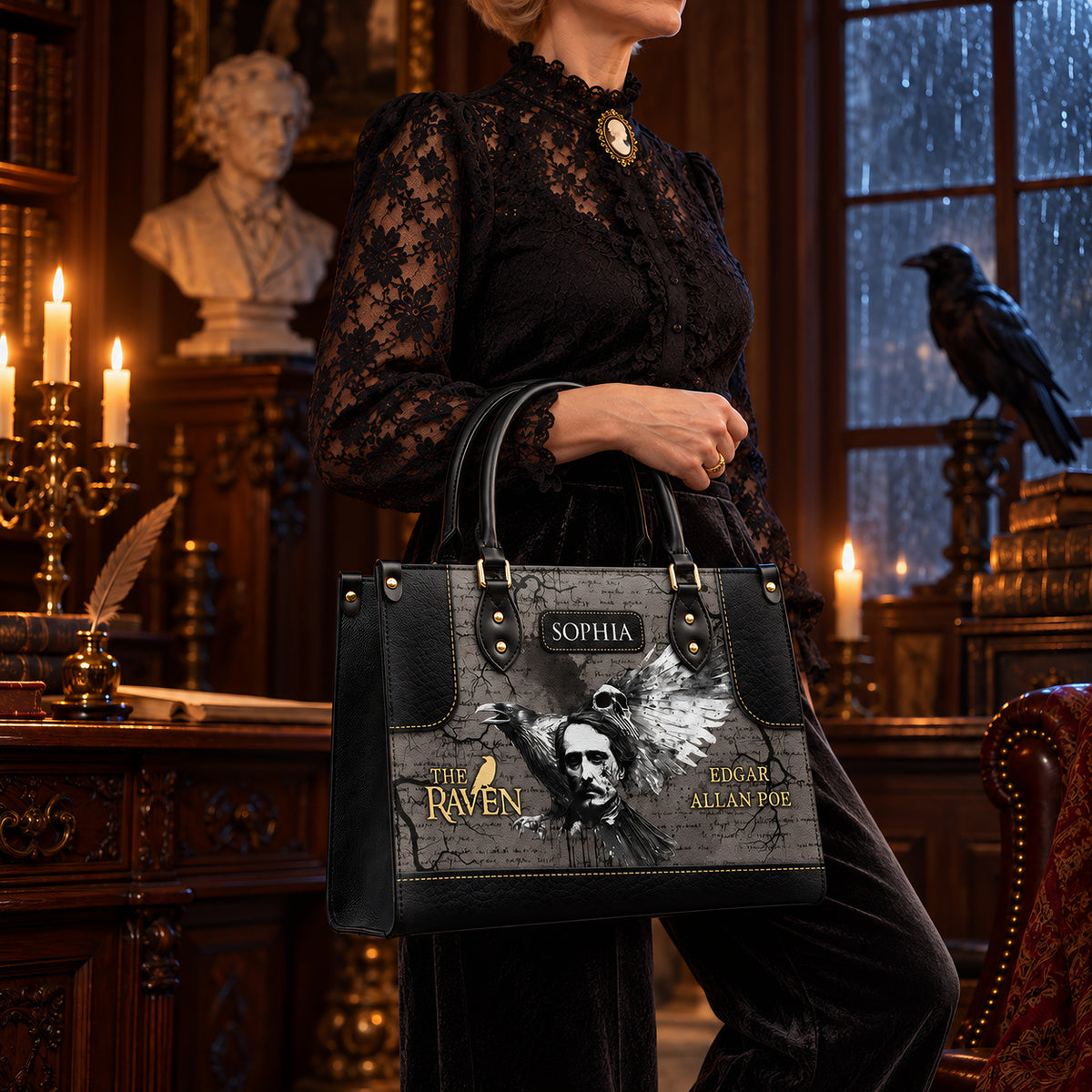 The Raven Edgar Allan Poe Skull Gothic TTLZ2102002A Leather Bag