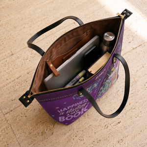 Happiness Is Starting A New Book TTRZ28103219EN Leather Tote Bag