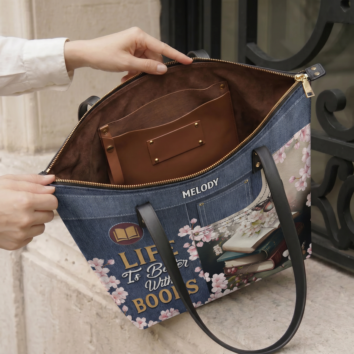 Life Is Better With Books TTRZ28103053XN Leather Tote Bag