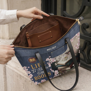 Life Is Better With Books TTRZ28103053XN Leather Tote Bag