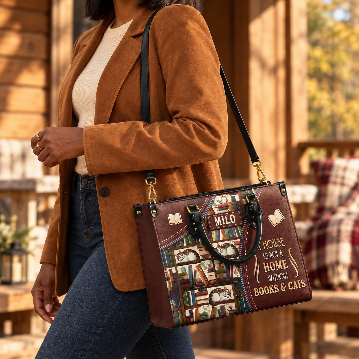 A House Is Not A Home Without Books And Cats DNRZ1802003A Leather Bag