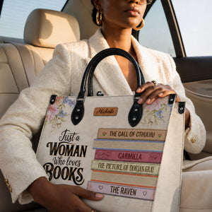 Black Interior -  Custom Bookshelf: Just A Woman Who Loves Books HHRZ26106015NK Leather Bag
