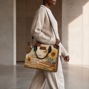 Black Interior -  Custom Quote Sunflower HTRZ29072526MN Leather Bag
