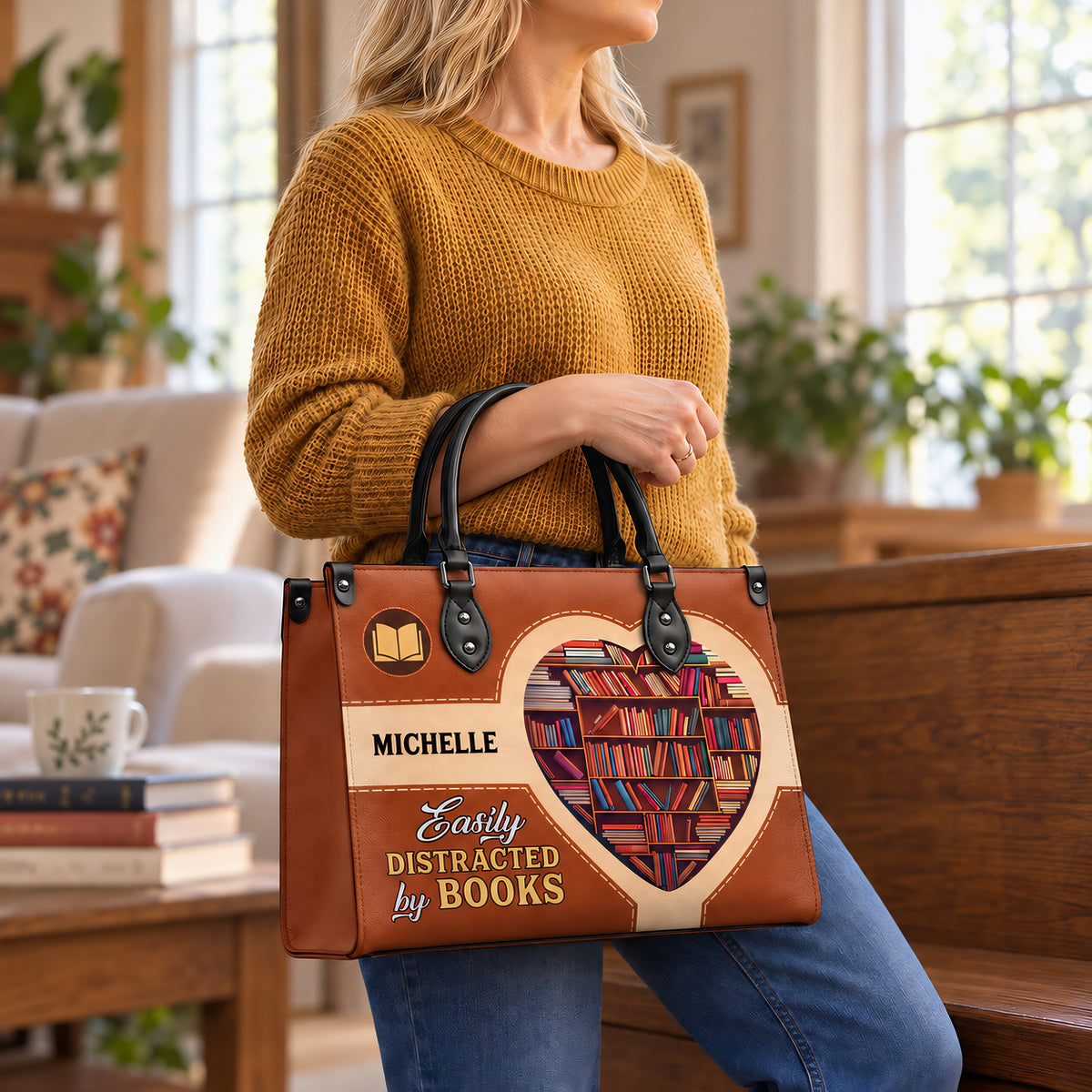 Black Interior -  Easily Distracted By Books HHAY1802004A Leather Bag