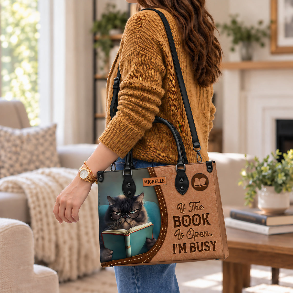 Black Interior -  If The Book Is Open Im Busy HHAY1702001A Leather Bag