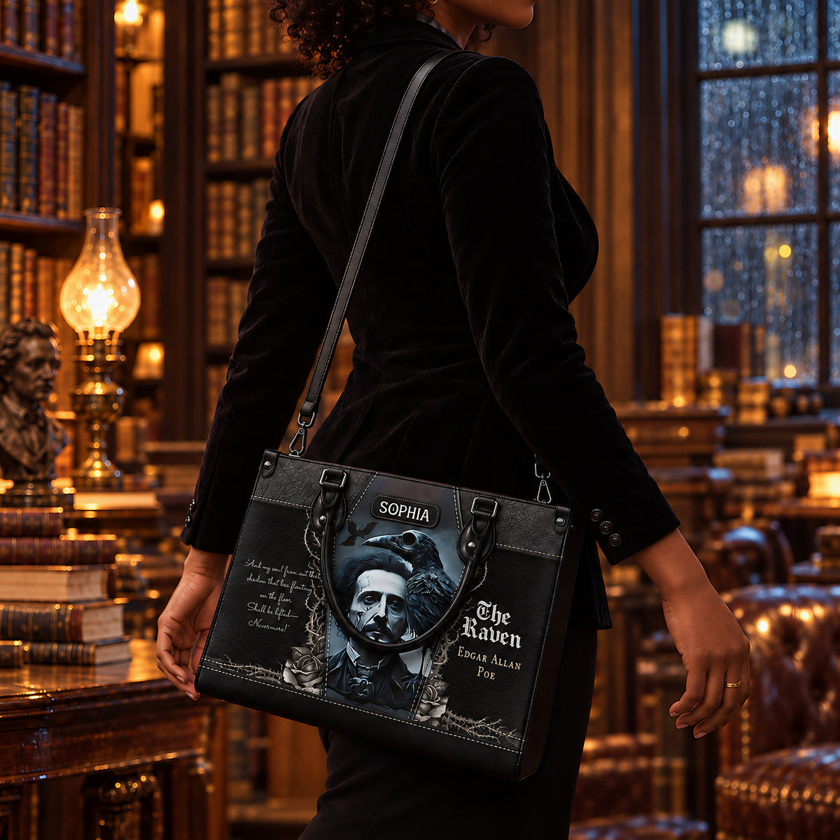 Black Interior -  The Raven Edgar Allan Poe And My Soul From Out That Shadow TTLZ1902001A Leather Bag