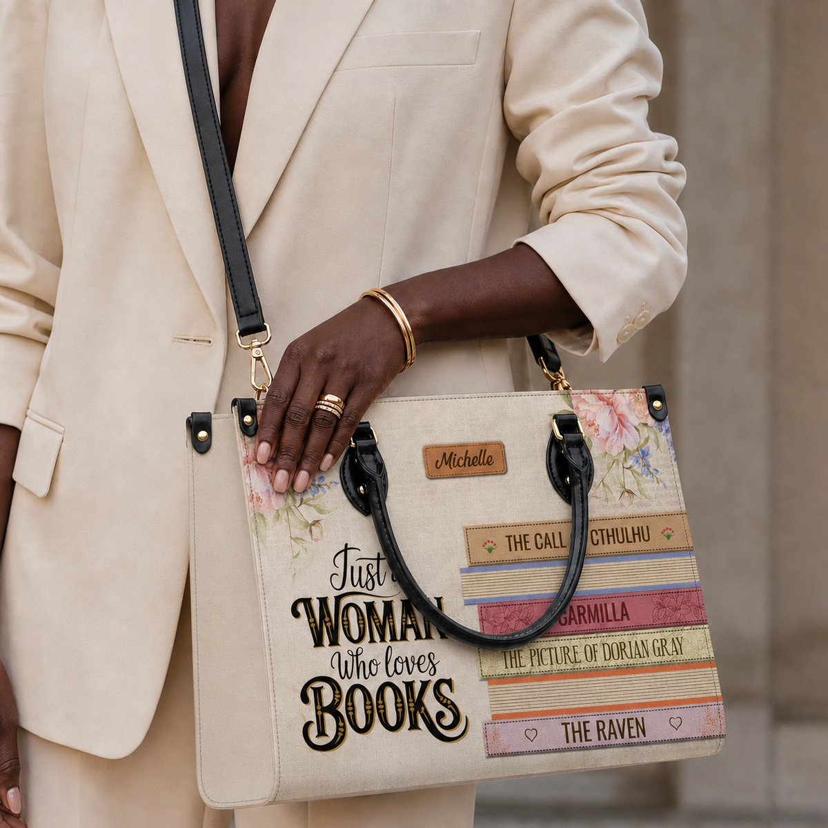 Custom Bookshelf: Just A Woman Who Loves Books HHRZ26106015NK Leather Bag