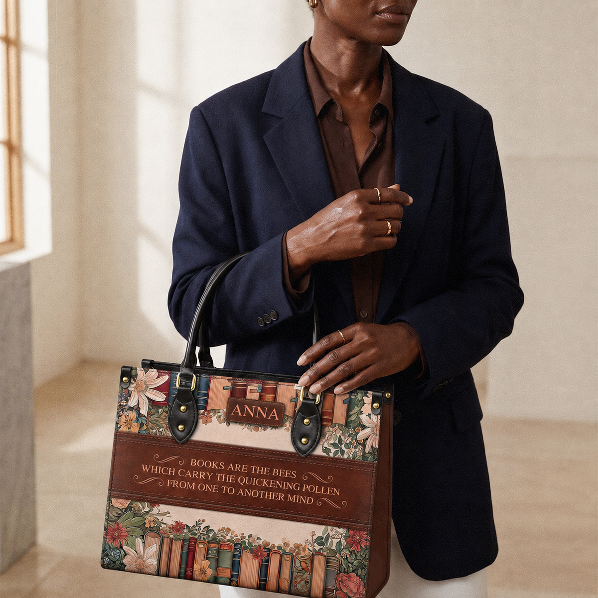 Custom Quote Floral Bookshelf HTRZ29078209CA Leather Bag