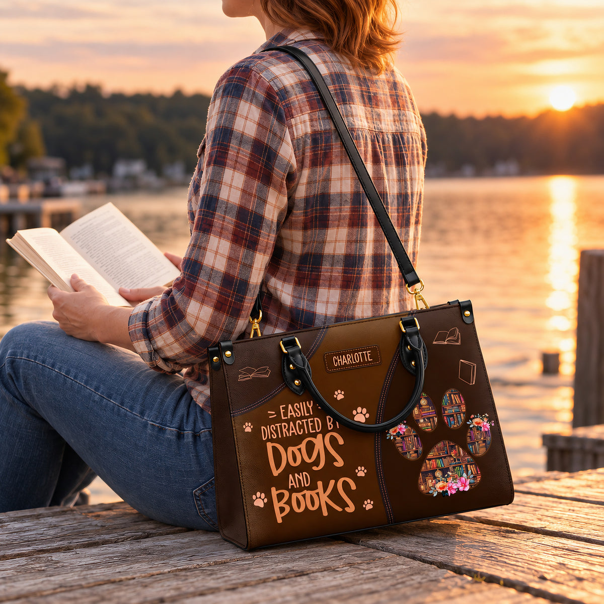 Easily Distracted By Dogs And Books HHRZ03083521RA Leather Bag