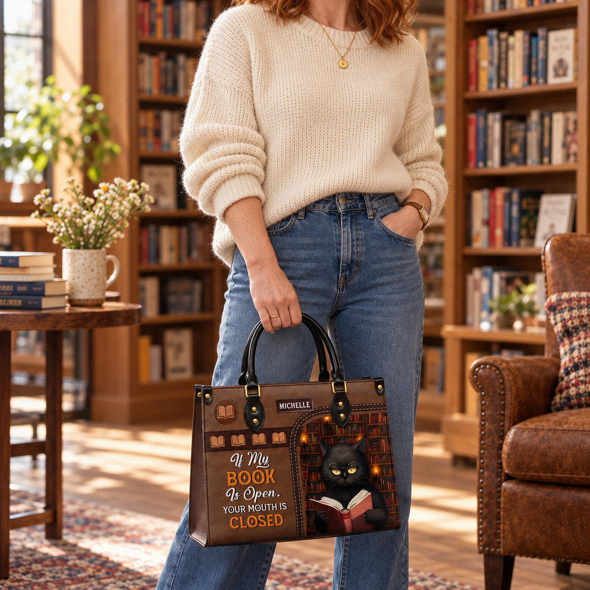 If My Book Is Open Your Mouth Is Closed HHAY1702004A Leather Bag