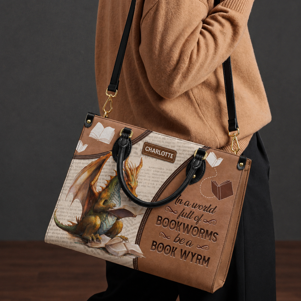 In A World Full Of Bookworms Be A Book Wyrm HTRZ20111053BM Leather Bag