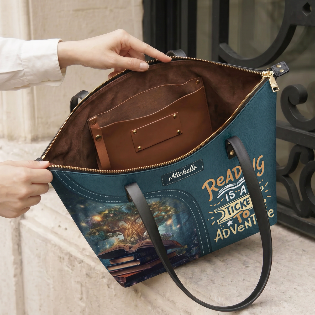 Reading Is A Ticket To Adventure TTRZ28104778EL Leather Tote Bag