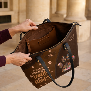 Easily Distracted By Dogs And Books TTRZ28103727GU Leather Tote Bag