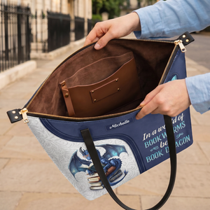In A World Of Bookworms Be A Book Dragon TTRZ28102596QC Leather Tote Bag