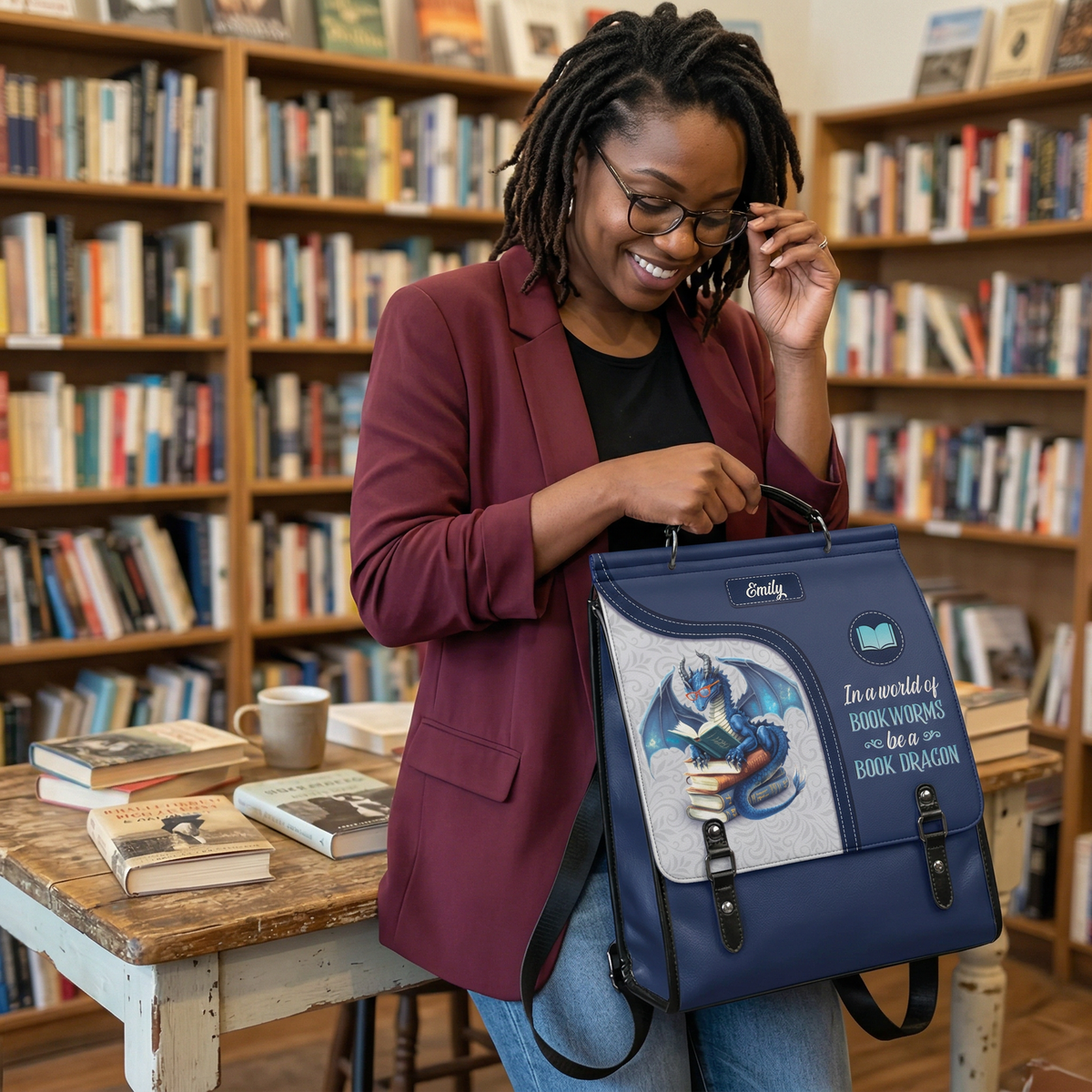 In A World Of Bookworms Be A Book Dragon NNRZ12010663RZ Leather Backpack