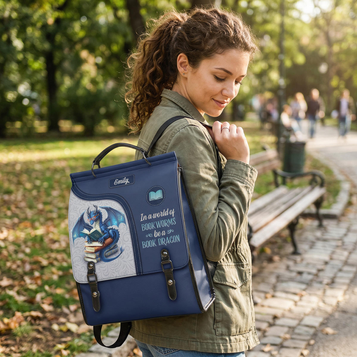 In A World Of Bookworms Be A Book Dragon NNRZ12010663RZ Leather Backpack