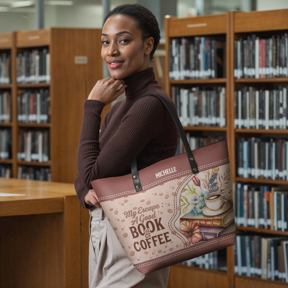 My Escape A Good Book And Coffee TTRZ28102058OM Leather Tote Bag