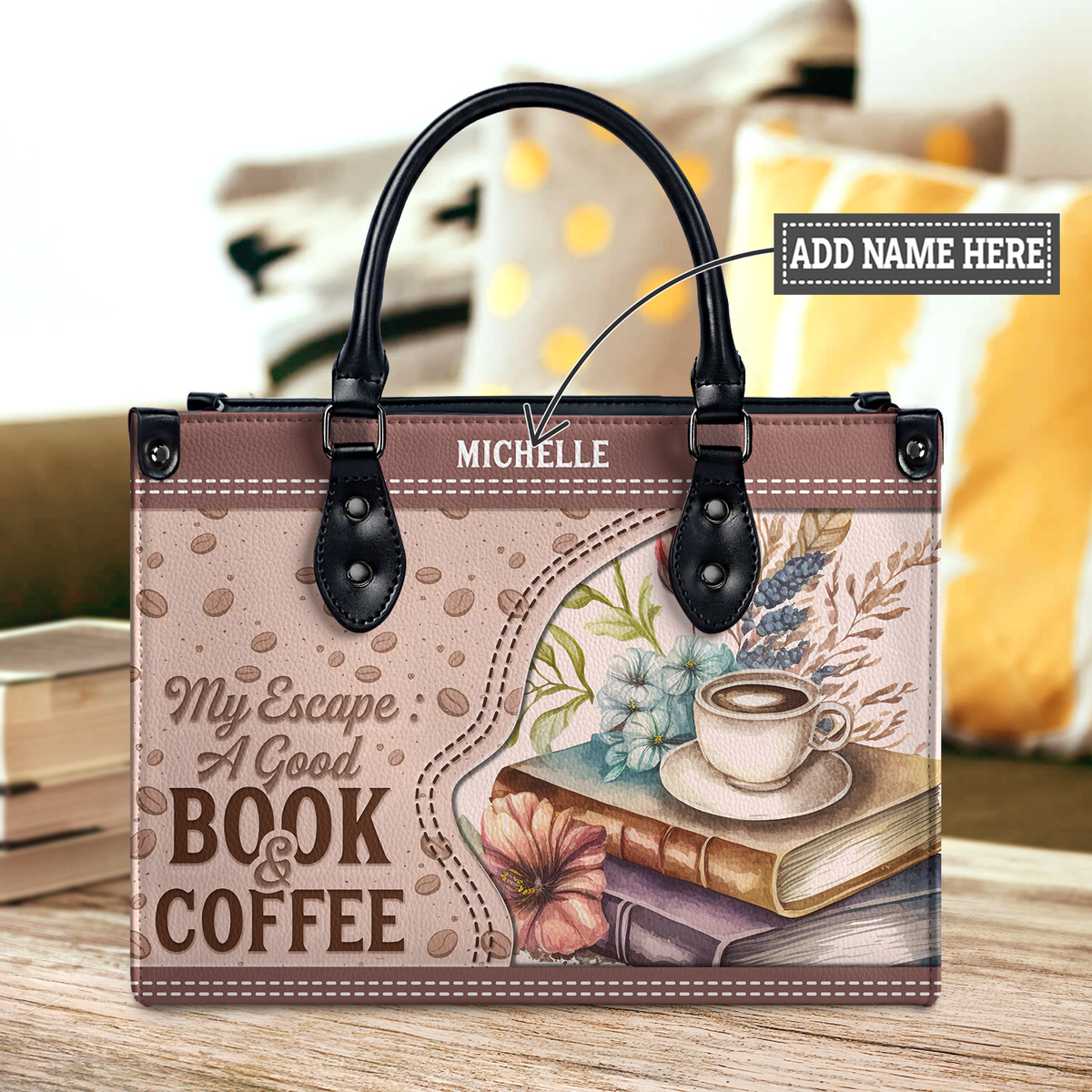 Black Interior -  My Escape A Good Book And Coffee HHAY1802001A Leather Bag