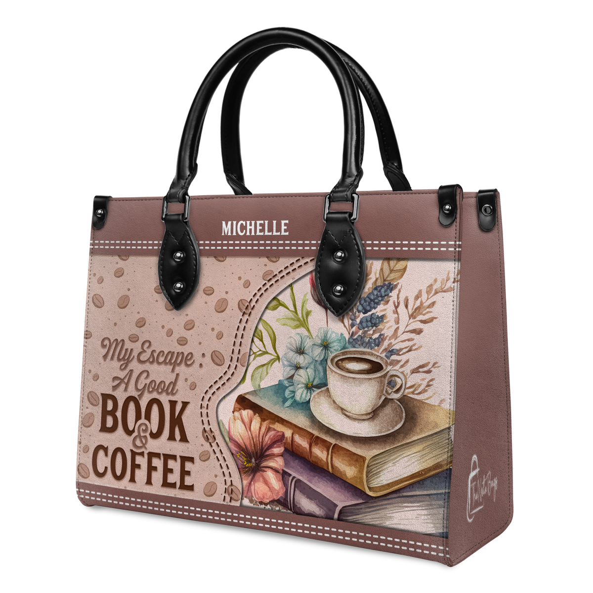 Black Interior -  My Escape A Good Book And Coffee HHAY1802001A Leather Bag