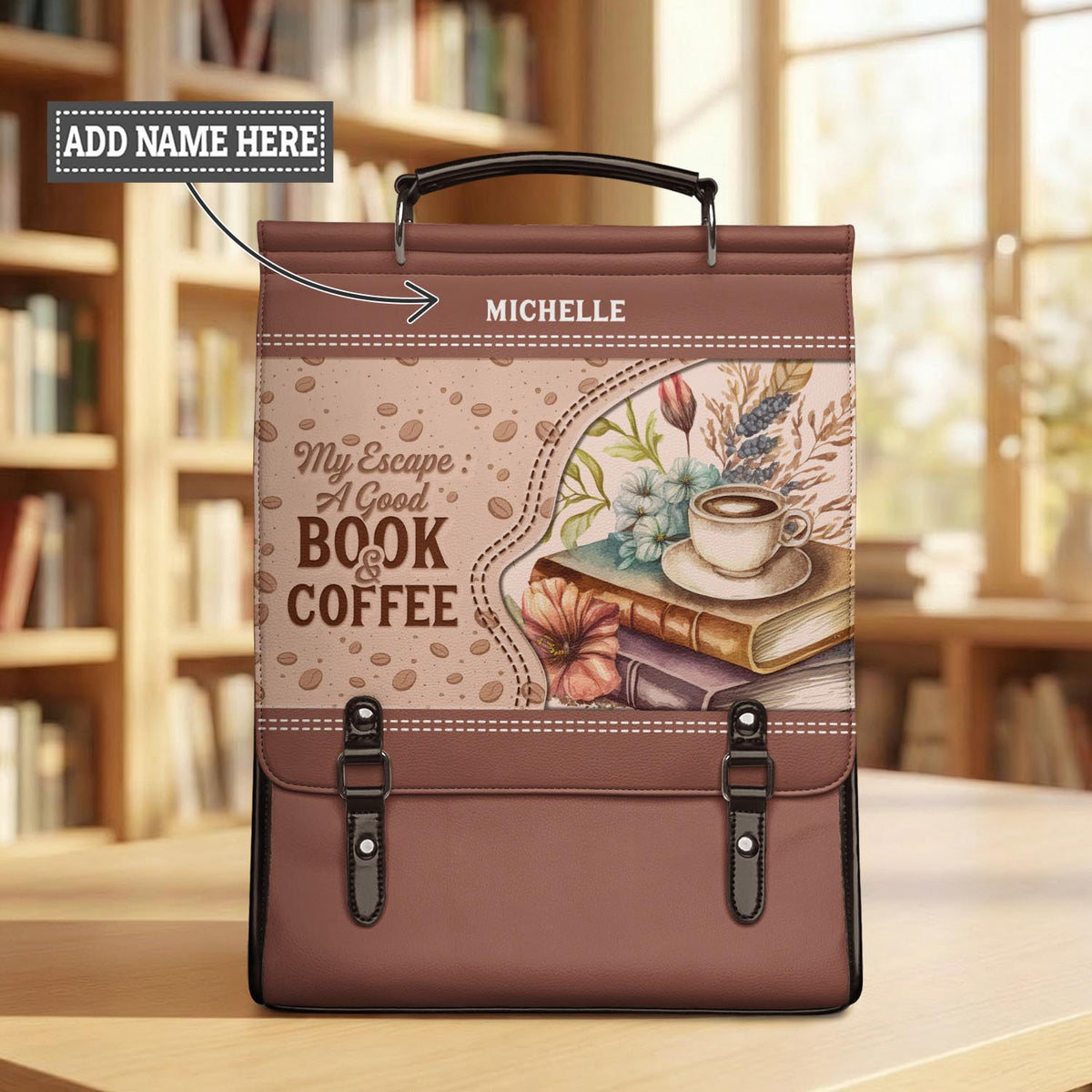 My Escape A Good Book And Coffee NNRZ12019111VM Leather Backpack