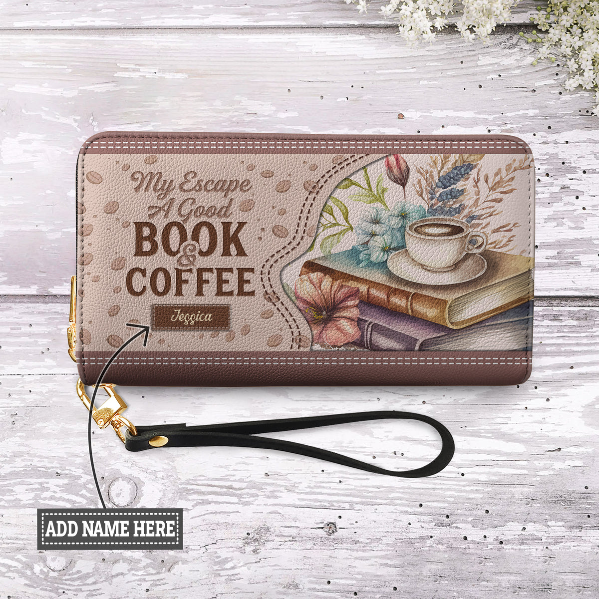 My Escape A Good Book And Coffee HHRZ15099841TH Zip Around Leather Wallet